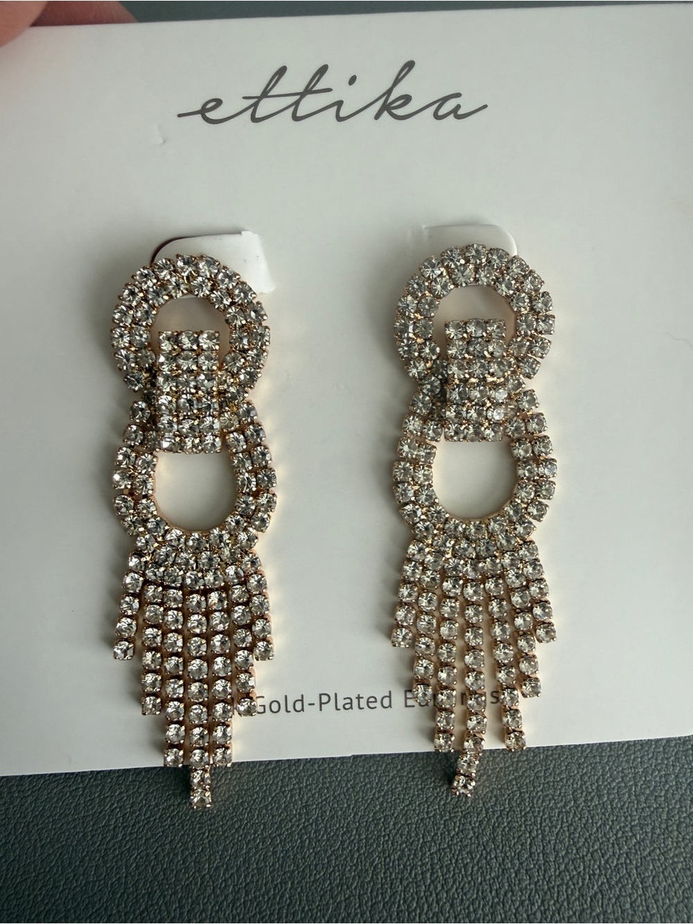 Ettika Gold Crystal Fringe Drop Statement Earrings 18k gold plated